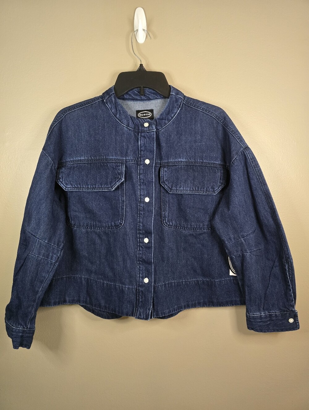 Women's Scoop Cropped Ultra Oversized Heavy Denim Button Down Shirt Size XS New